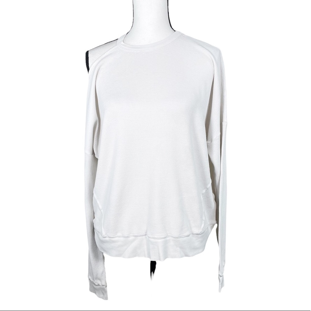 Splendid White One Side Cold Shoulder Waffle Knit Top